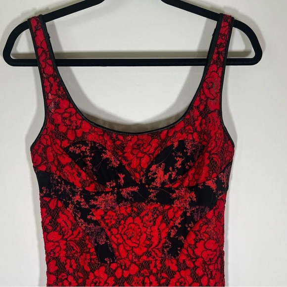 Diane von Furstenburg Vamp red black lace maxi sheer inset dress 8 whimsigoth - Picture 2 of 15